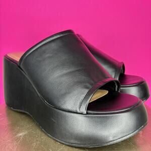Rouge Helium Black Faux Leather Open Toe Chunky Platform Mule Sandal Sz 9